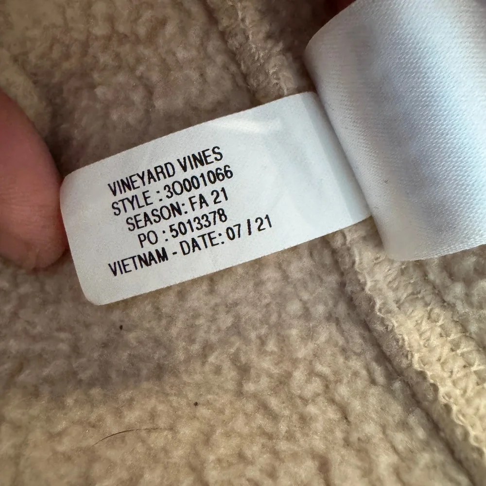 Vineyard Vines Stillwater Sherpa 1/4 Quarter Zip Cream Navy Boys Size 7 4‎